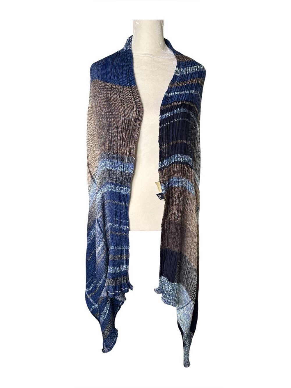 Tamaki Niime Crafted For Lexus Cotton Shawl Blue Brown Plaid Gauzy Beachy